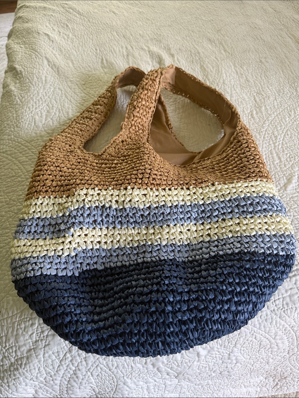 Falls Creek Striped Woven Tote in Brown, Cream & Blue